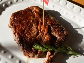 “Miratorg” Rib Eye marbled beef steak with corn and pepper sauce