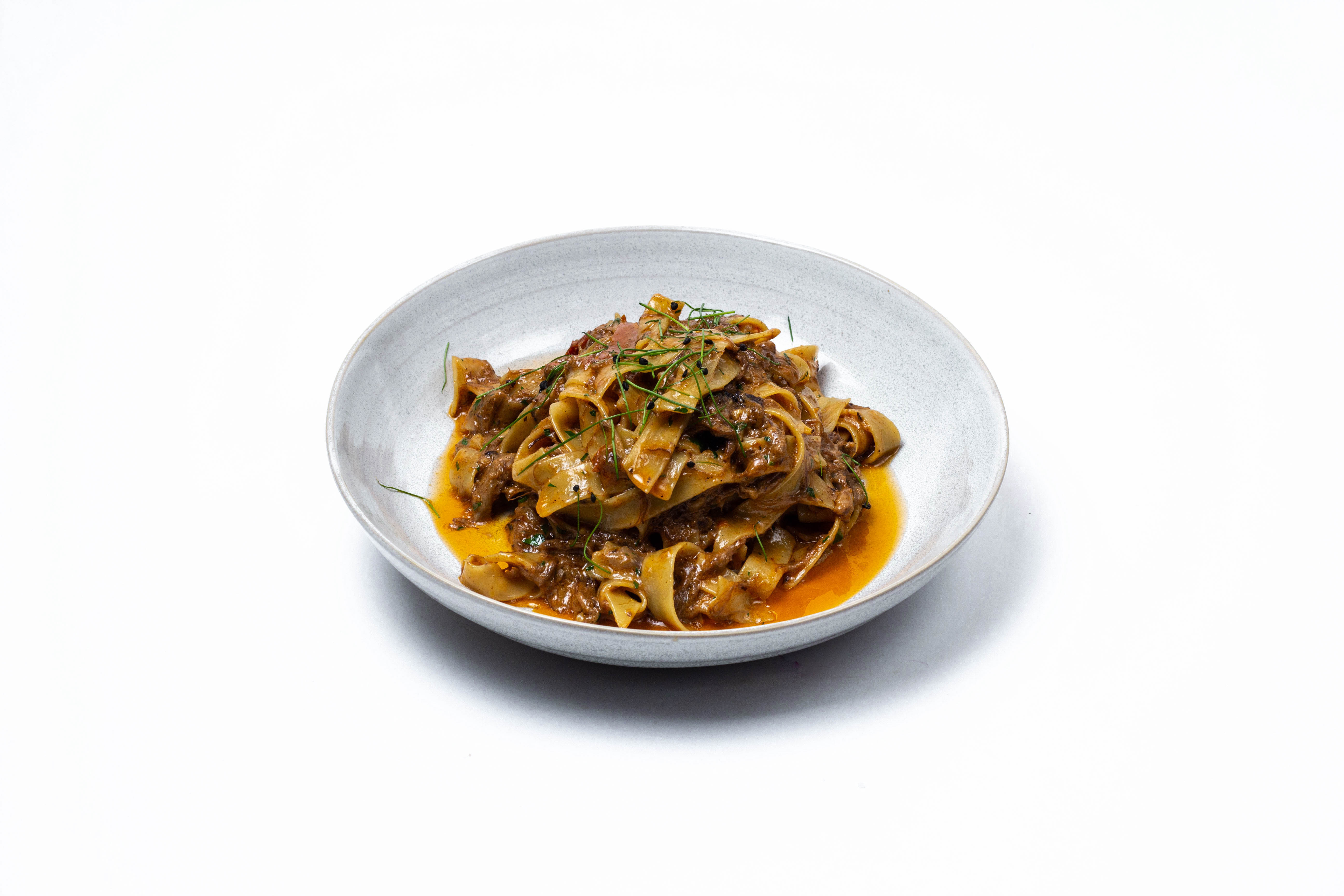 Fettuccine with stewed marbled beef